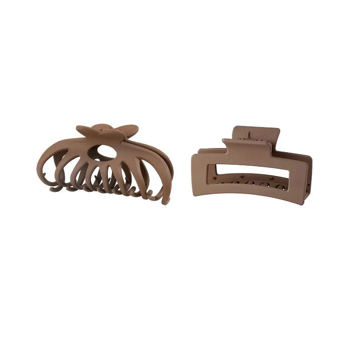 Set of 2 Hair Clips Brown