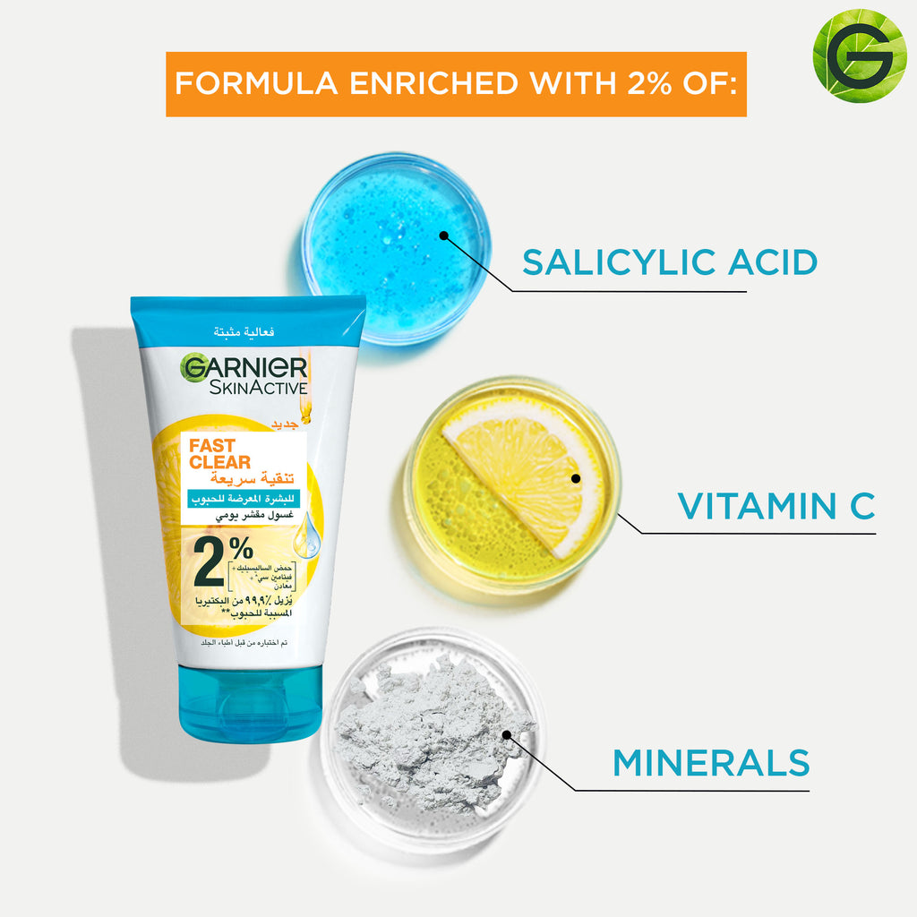 Garnier Fast Clear [2%] Salicylic Acid & Vitamin C - 3-in-1 Anti-Acne Exfoliating Was