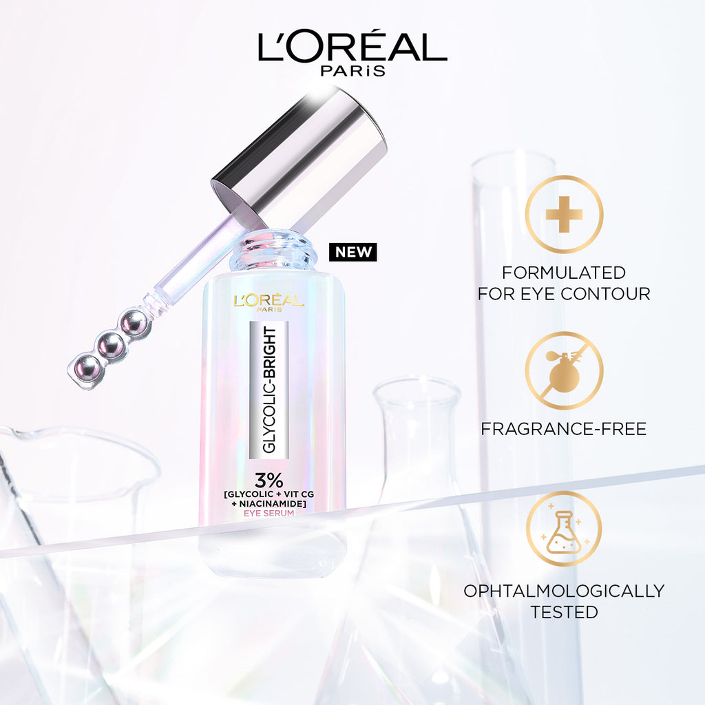 L'Oreal Paris Glycolic Bright Eye Serum with 3% Glycolic Acid  + Vitamin CG + Niacinamide 20ML - MyKady