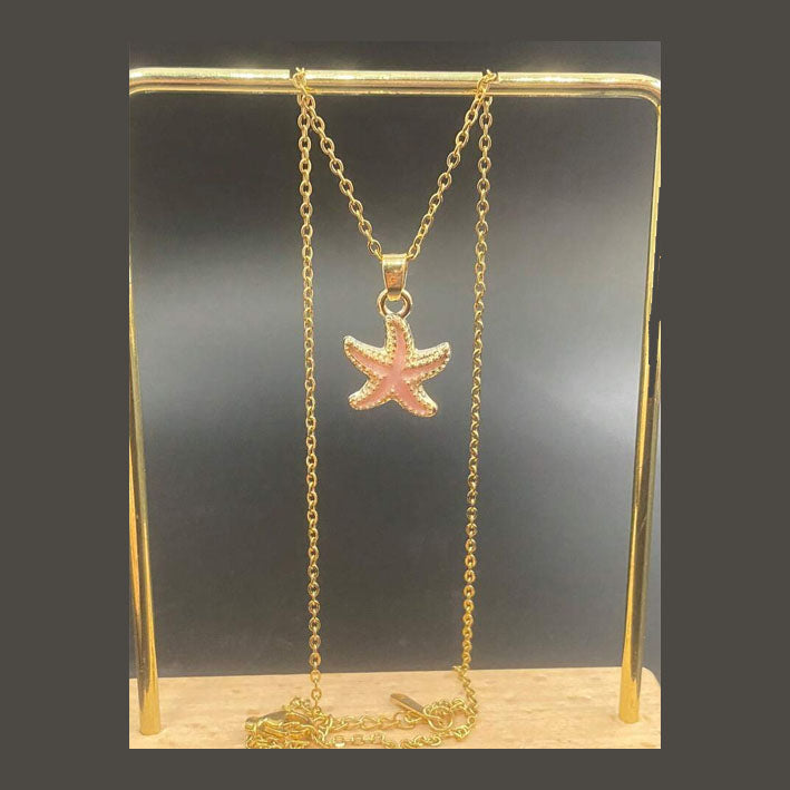 Shell & Star Pendant Necklace Light Pink - MyKady