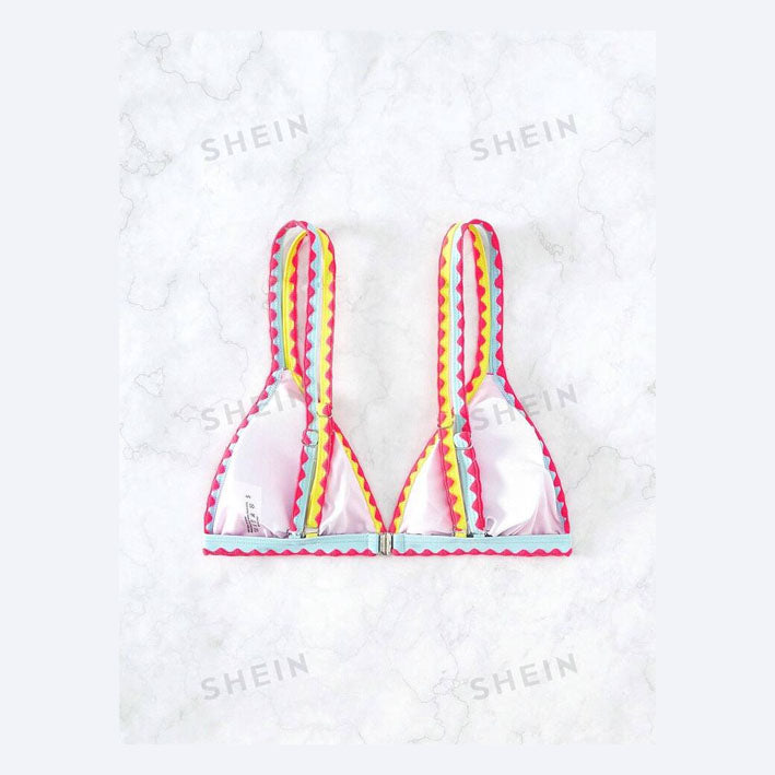 Swim Colorblock Whip Stitch Triangle Bikini Top Medium - MyKady