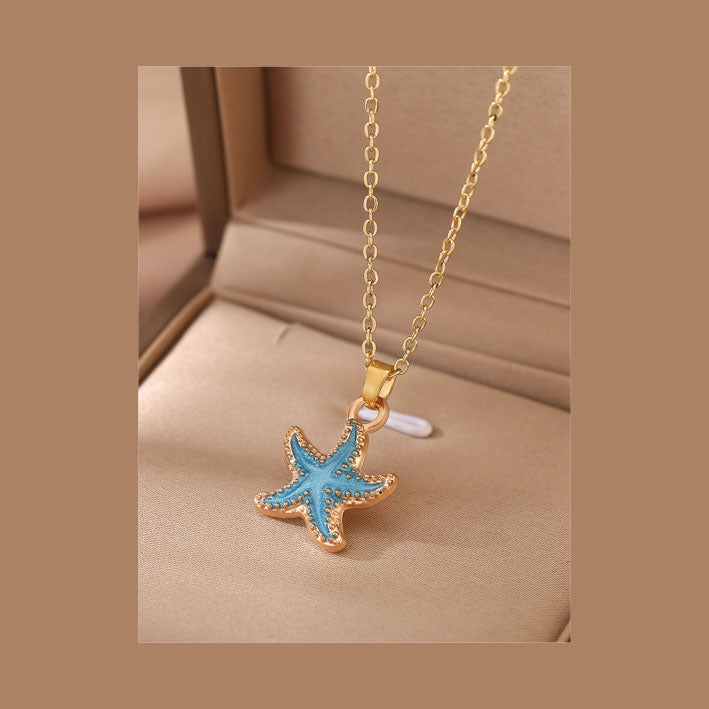 Shell & Star Pendant Necklace Blue - MyKady