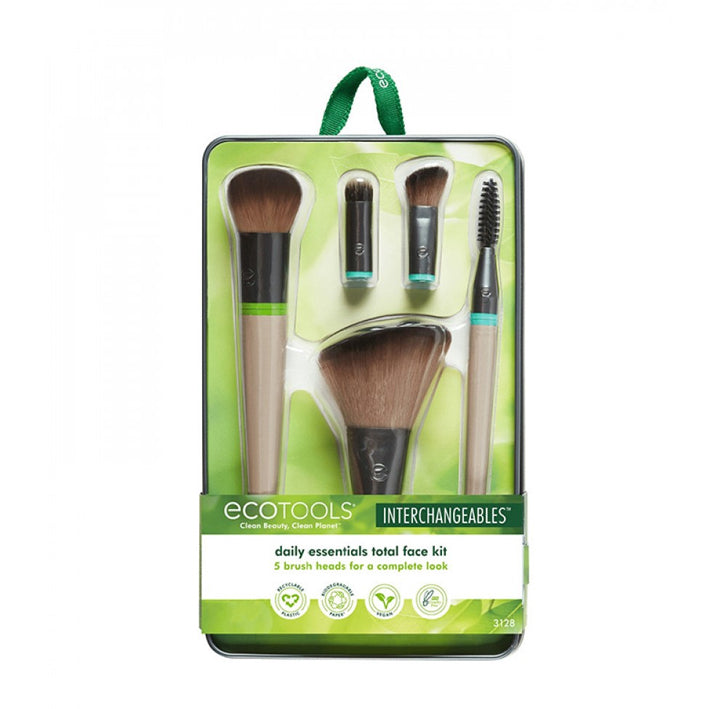 Ecotools Face Kit Interchangeable Makeup Brush Set with 5 Brushes Storage Tin - MyKady