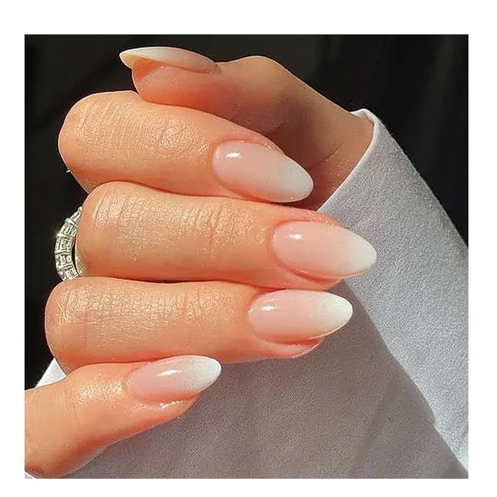 False Nails Long Almond Shape Light Pink and White 24Pcs