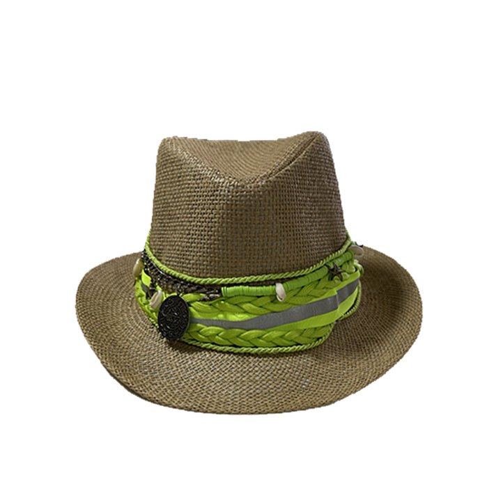Straw Beach Hat Green Fluo