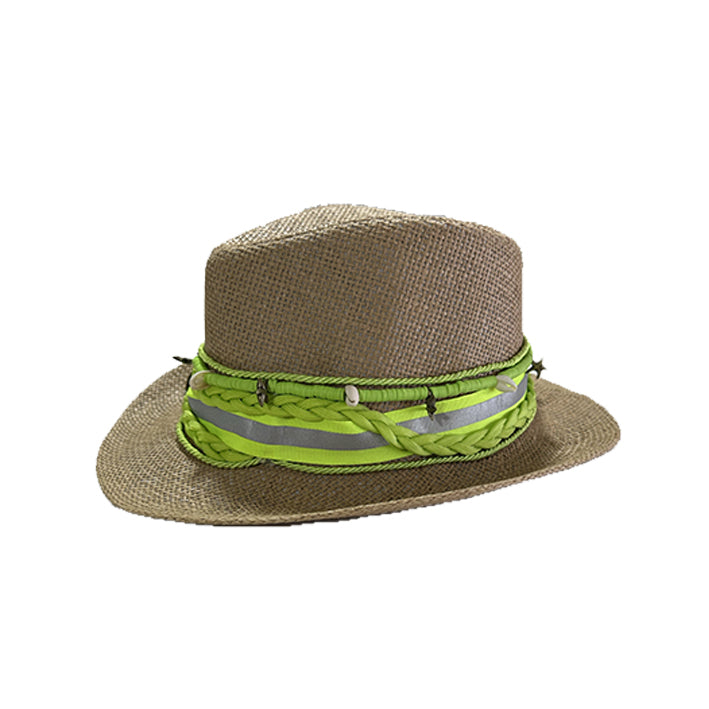 Straw Beach Hat Green Fluo side 2
