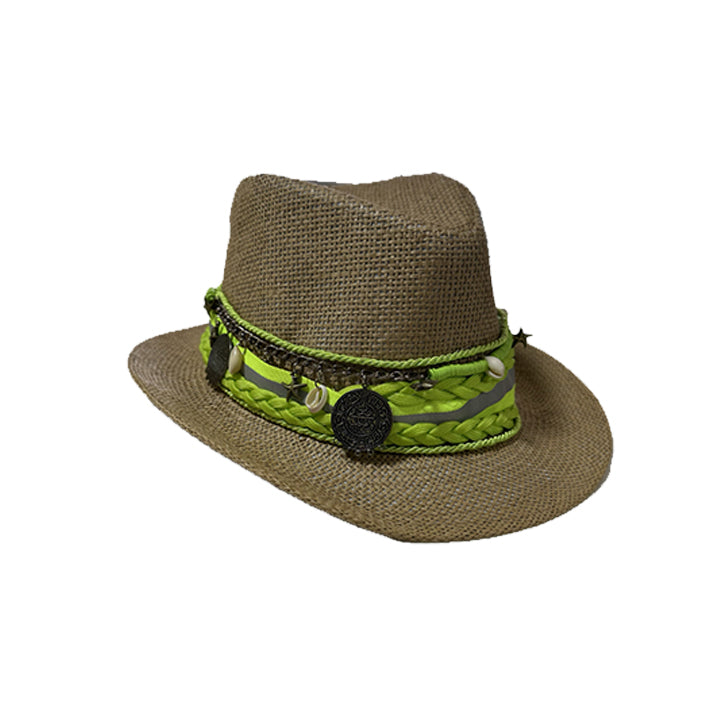 Straw Beach Hat Green Fluo side