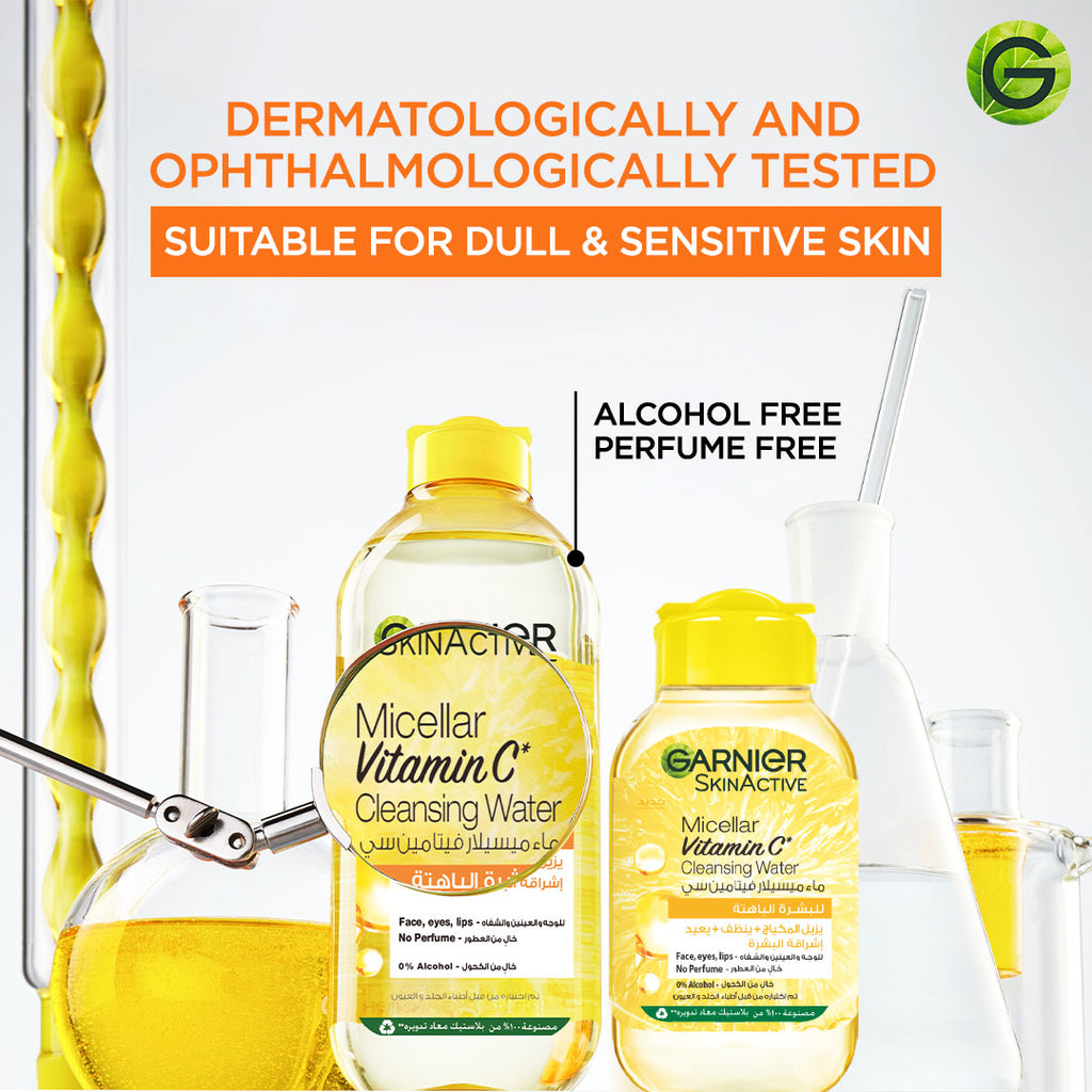 Garnier Vitamin C Micellar Water Facial Brightening Cleanser and Makeup Remover 100ML - MyKady