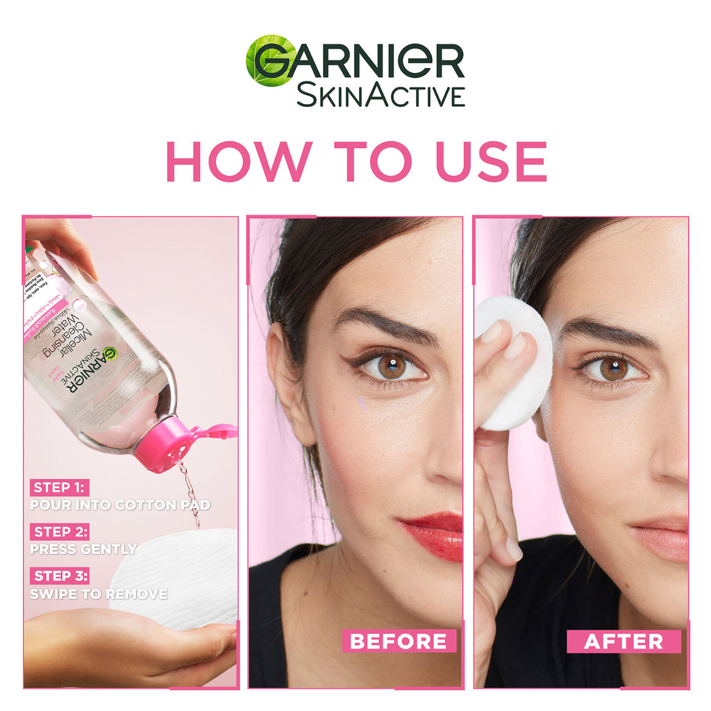Garnier Micellar Cleansing Water Pink for sensitive skin (available in 3 sizes). - MyKady