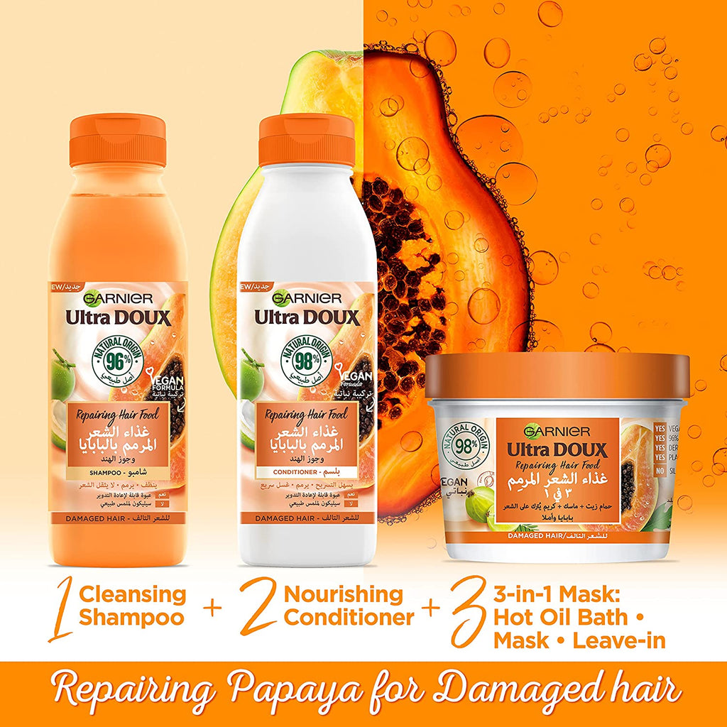 Garnier Ultra Doux Hair Food Shampoo Papaya 350 ML - MyKady