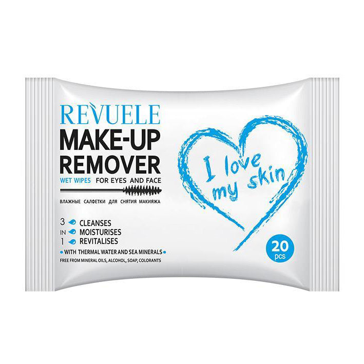 Revuele Wet Wipes Make-Up Remover I Love My Skin For Eyes And Face With Thermal Water And Sea Minerals - 20 Pcs - MyKady