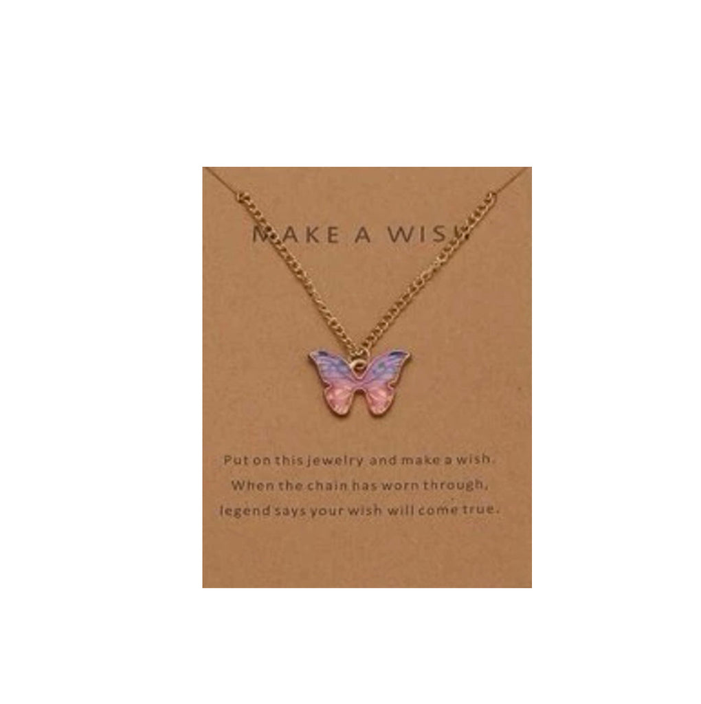 Butterfly Charm Necklace Light Pink and Purple - MyKady